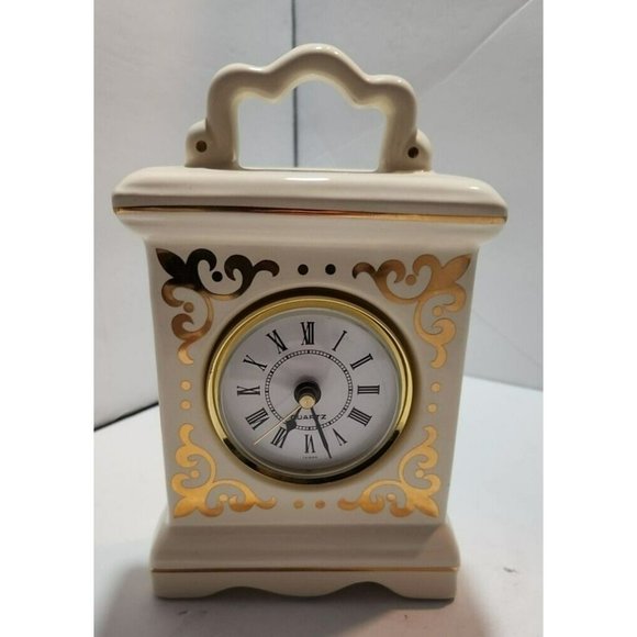 Vtg Retro Decorative Mantel/Desk/Carriage Quartz Clock Cream with Gold Accents - Picture 1 of 11
